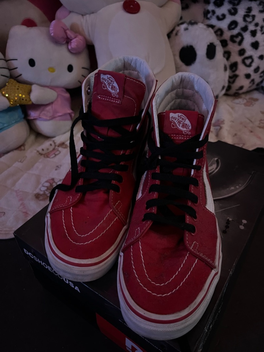 Vans Red and White High-Top Sneakers with Black Laces WOMENS 9 / MENS 7.5